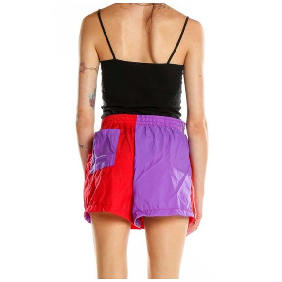 URBAN RENEWAL Red Purple Colorblock Reworked Shorts - Picture 3 of 7